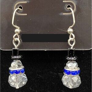 Handmade Snowman AB & Blue Crystal with Black Glass Bead Earrings by Neanie-Bot